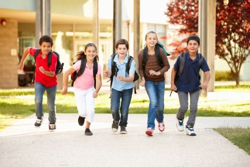 School children running