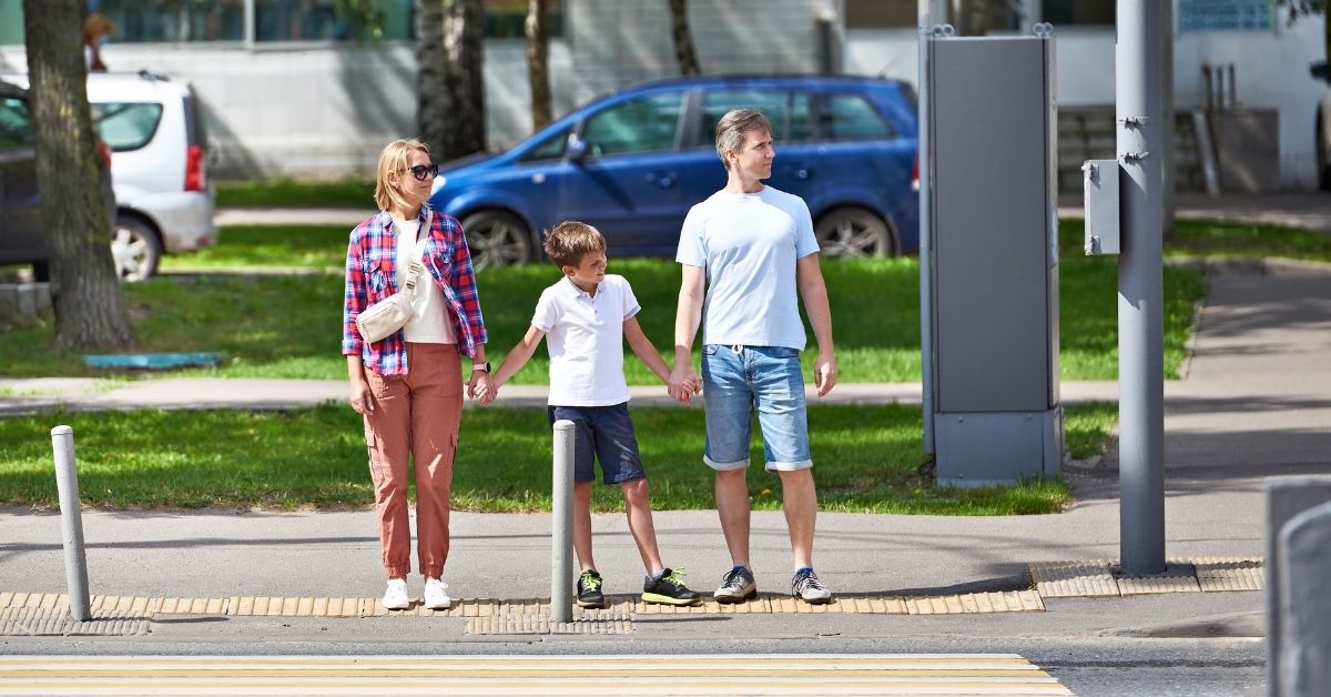 Child Learns Cross Road Pedestrian Crossing Traffic Rules Children